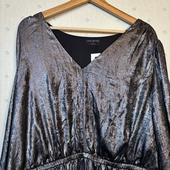 Lane Bryant Shirred Shoulder Maxi Dress Size 26 Satin Formal Evening Gala NWT - Picture 8 of 13